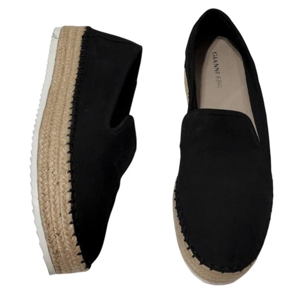 Gianni Bini Espadrille Black Slip On Casual Comfort Loafer Platform Shoes Size 9